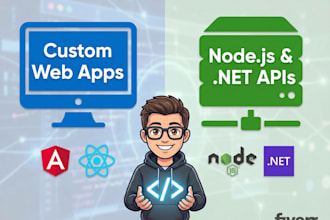 develop custom web apps in angular or react with nodejs and dotnet apis