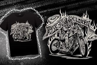 draw custom motorcycle garage design illustration for tshirt