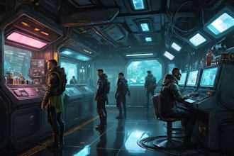 create science fiction, fantasy, cyberpunk illustration