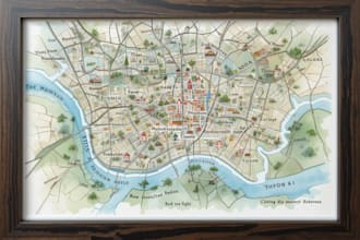 design a watercolor map illustration of your city or venue