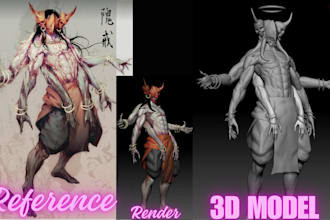convert 2d image to 3d model, sculpt custom 3d character model, 3d animal model
