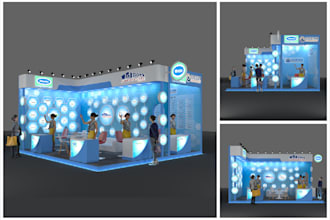 create professional 3d exhibition stalls booth stand and kiosk design