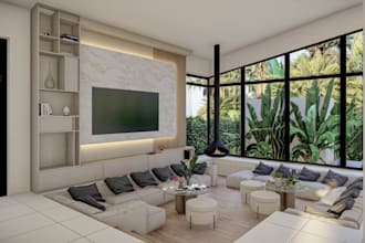 do interior design of kitchen, gym, office, bathroom, bedroom with 3d rendering