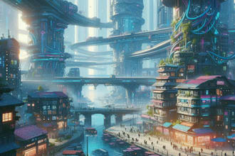 make science fiction city, cyberpunk concept art illustration