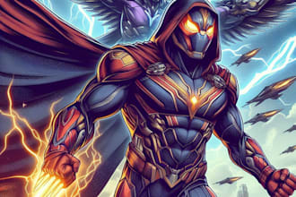 create concept art superhero character design for comics