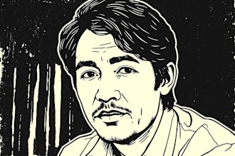 draw a custom portrait in linocut style