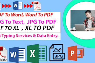 convert PDF to word, data entry, excel, ms word, jpg to PDF