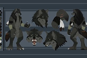 draw a unique furry fursona reference sheet ocs ref sheet feral chibi character