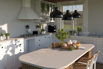refurbished 3d cozy kitchen interior, home decor,3d morty house, kitchen cabinet