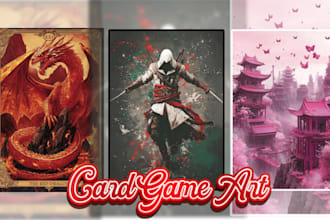 illustrate card game art design, card mockup box, tarot board game dark card art