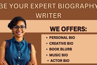 write your creative author bio music bio book blurb resume writing about me page