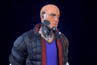 unique scifi 3d game character, cyborg, robot, 4k texture, topology, control rig
