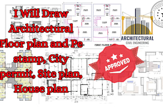draw architectural floor plan and pe stamp, city permit, site plan, house plan