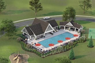 design 3d master plan, aerial view, exterior design, rendering, garden landscape