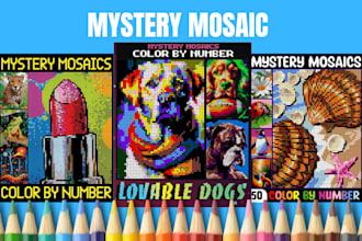 create mystery mosaic color by number coloring book for adult , amazon kdp