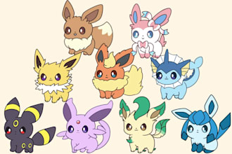 draw cute pokemon sticker and kawaii chibi characters