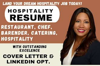 craft resume for restaurant, hospitality, concierge, bartender, hotelier chef CV