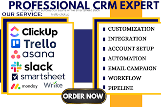 do monday crm automation asana wrike smartsheet slack trello clickup integration