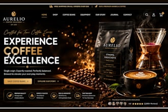 design a branded coffee shopify store, coffee website, café, tea, beverage store