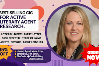 find top active literary agents, write query letter, and help with submissions