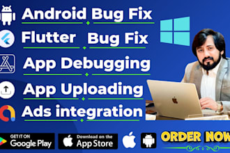 fix bugs in flutter app, publish apps on play store and ios, flutter bug