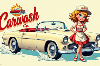 design creative girl car wash logo with free vector file