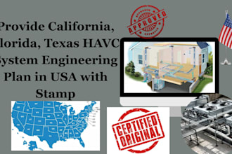 do california, florida, texas havc engineering system plan in usa with stamp