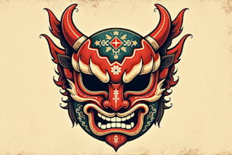 design modern japanese mask logo with unlimited revisions