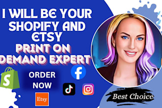 setup esty shopify print on demand using printify printiful shineon