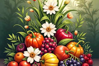 draw your flowers fruits vegetable and botanical plants