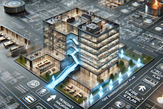 design fire emergency evacuation plan, evacuation diagram and egress plan