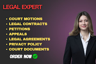 draft legal contracts, court motion, lawsuit, petition, complaint, legal letters