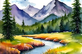 paint realistic landscape watercolor painting illustration