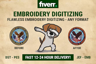 professional embroidery digitizing high quality dst, pes, emb files