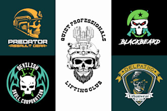 design custom skull, gym, military, fitness and tactical badge logo