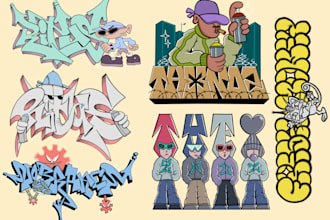 create cartoon, graffiti, character for you with my style
