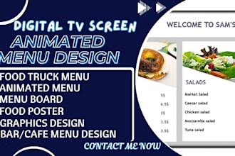 do modern digital menu board, tv screen menu, static or animated for bar or cafe