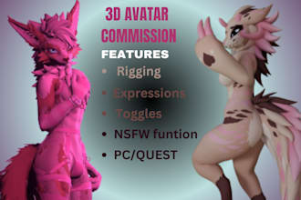 create custom vrchat avatar furry 3d model furry vrc avi vtuber avatar