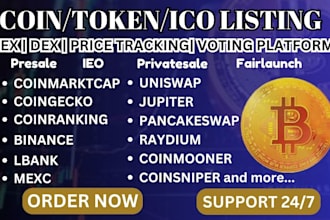 fast list your coin token, ico on top exchange platforms cmc cg or meme coin