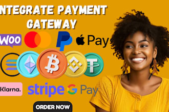integrate crypto payment gateway, klarna, stripe, paypal, applepay authorize net