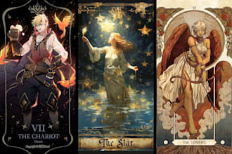 design tarot card deck, illustrate character, oracle card, board playing game