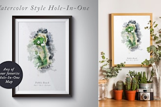 make hole in one golf map watercolor style