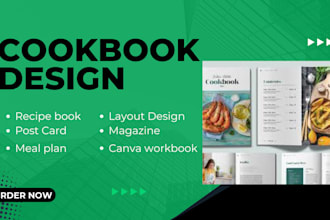 design canva cookbook, recipe book, journal, canva ebook, meal plan cookbook ppt