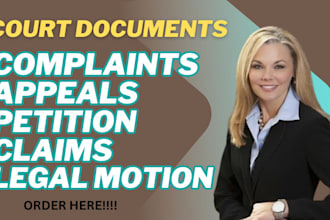 draft legal motions, claims, legal complaints legal briefs and legal research