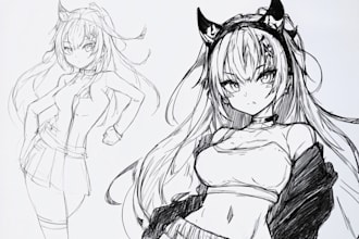 draw sketch and line art for concept art, manga and anime character
