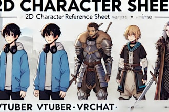 design 2d reference sheet for vtuber anime, furry vrchat rpg character ref sheet