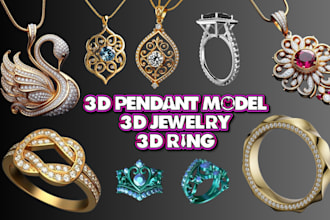 custom 3d jewelry, pendants design modeling and realistic rendering from sketch