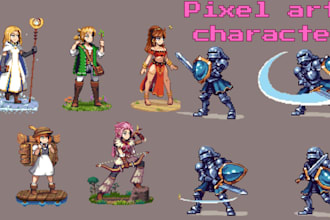 design pixel art character sprite animation 2d game character for game assets