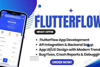 do flutterflow app development, flutter app, app design, react native, bug fix