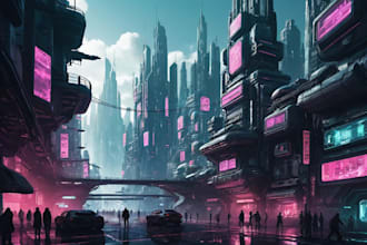 desing cyberpunk futuristic city illustration
